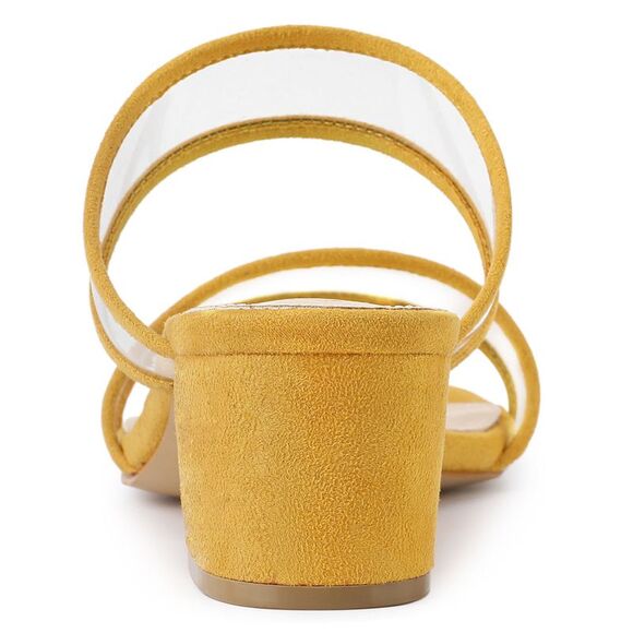 Clear Strap Block Heel Yellow Slide Sandals - Picture 4 of 6